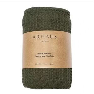 Arhaus Waffle Knit Throw Blanket in Green NWT